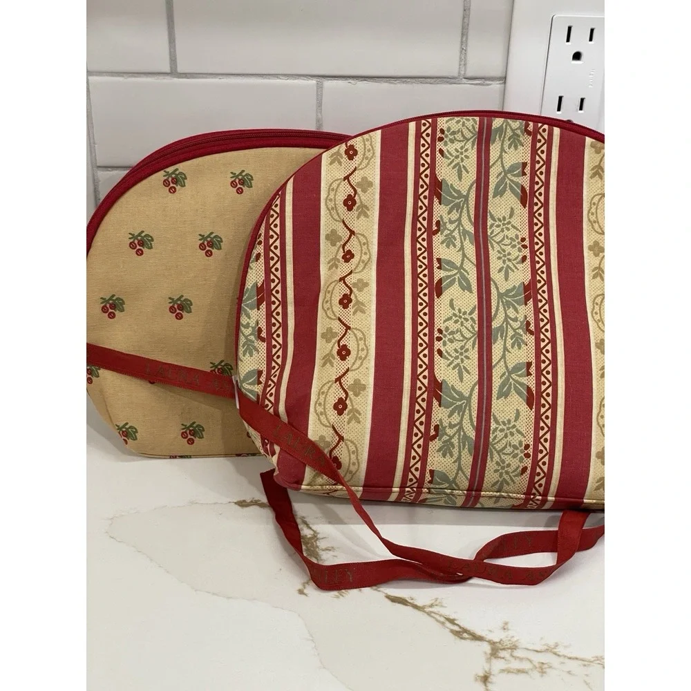 Vintage Laura‎ Ashley Fabric Toiletry Bag Set Red Tan Zipper Floral Cottage New